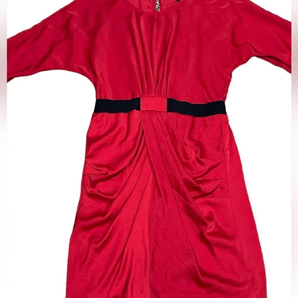 BCBGMAXAZRIA Red Iselin Midi Drape Dress Size Small - Picture 4 of 13
